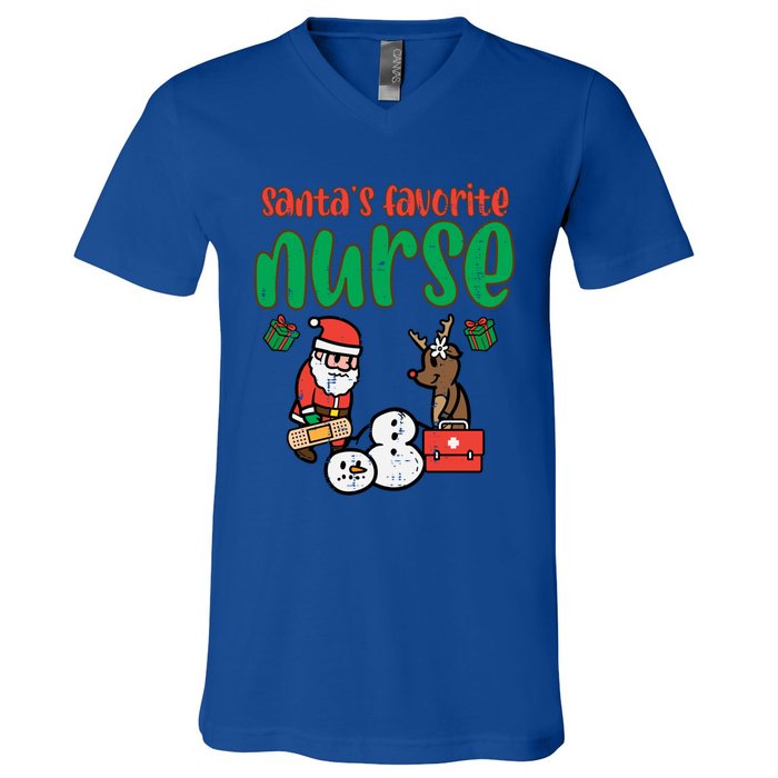 Santas Favorite Nurse Christmas Xmas Nursing Scrub Top Gift V-Neck T-Shirt