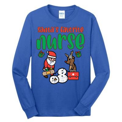 Santas Favorite Nurse Christmas Xmas Nursing Scrub Top Gift Tall Long Sleeve T-Shirt