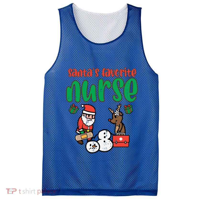 Santas Favorite Nurse Christmas Xmas Nursing Scrub Top Gift Mesh Reversible Basketball Jersey Tank
