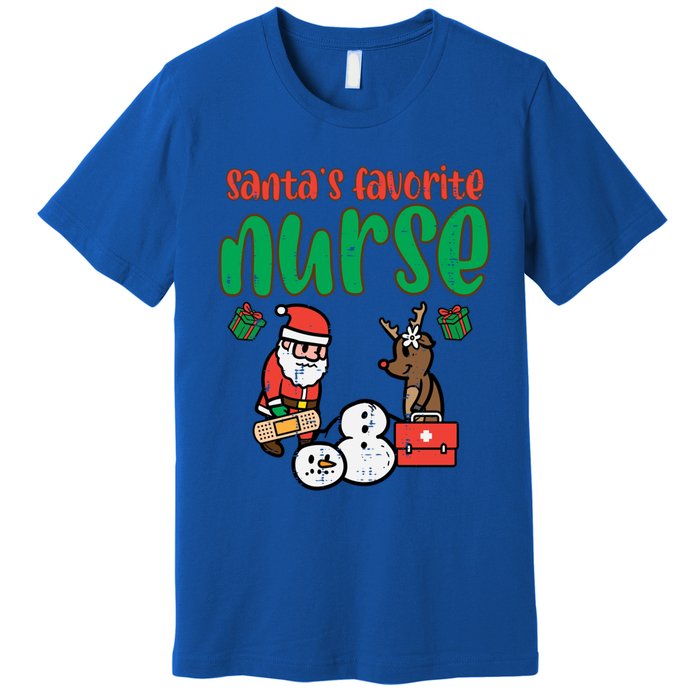 Santas Favorite Nurse Christmas Xmas Nursing Scrub Top Gift Premium T-Shirt