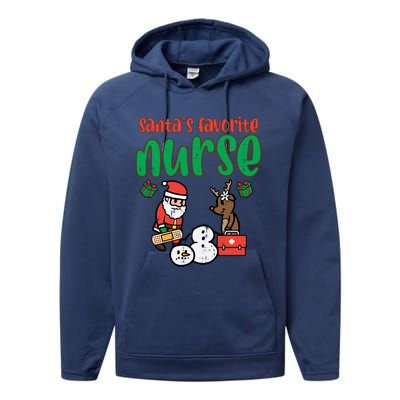 Santas Favorite Nurse Christmas Xmas Nursing Scrub Top Gift Performance Fleece Hoodie