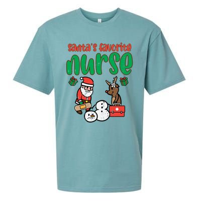 Santas Favorite Nurse Christmas Xmas Nursing Scrub Top Gift Sueded Cloud Jersey T-Shirt