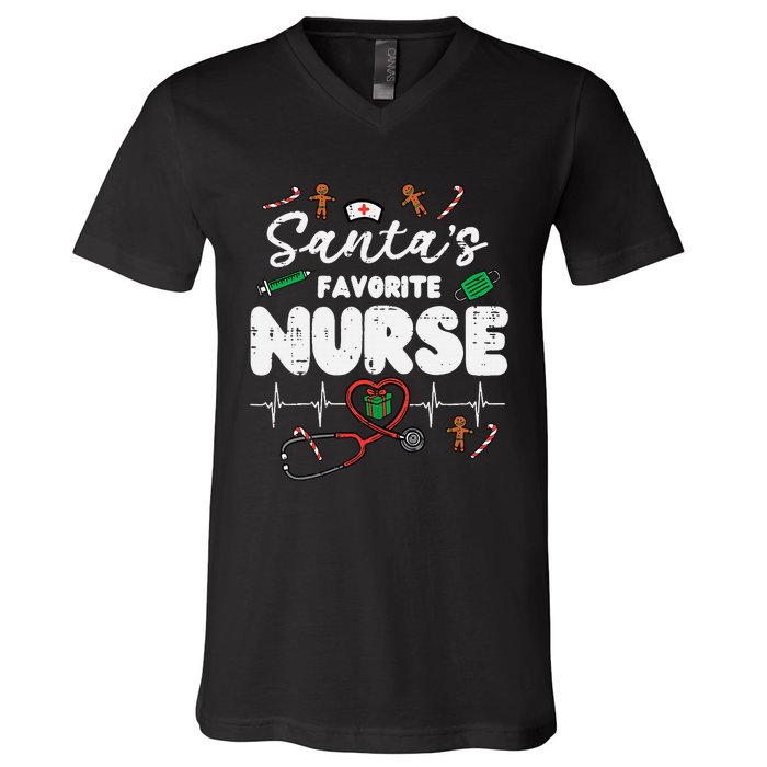 Santas Favorite Nurse Christmas Xmas Nursing V-Neck T-Shirt