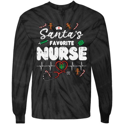 Santas Favorite Nurse Christmas Xmas Nursing Tie-Dye Long Sleeve Shirt