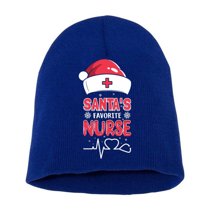 Santas Favorite Nurse Christmas Xmas Nursing Scrub Top Great Gift Short Acrylic Beanie