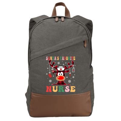 Santas Favorite Nurse Christmas Reindeer Rn Cna Icu Scurb Meaningful Gift Cotton Canvas Backpack