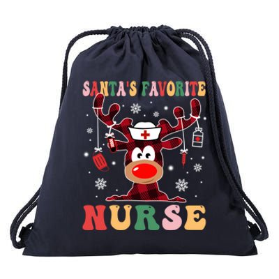 Santas Favorite Nurse Christmas Reindeer Rn Cna Icu Scurb Meaningful Gift Drawstring Bag