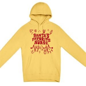 Santas Favorite Nurse Groovy Christmas Stethoscope Heartbeat Cute Gift Premium Pullover Hoodie