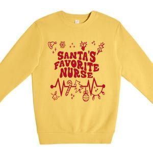 Santas Favorite Nurse Groovy Christmas Stethoscope Heartbeat Cute Gift Premium Crewneck Sweatshirt