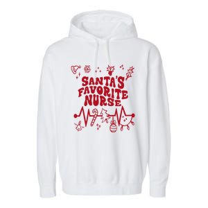 Santas Favorite Nurse Groovy Christmas Stethoscope Heartbeat Cute Gift Garment-Dyed Fleece Hoodie