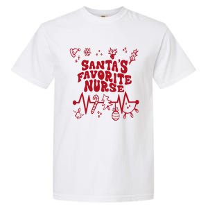 Santas Favorite Nurse Groovy Christmas Stethoscope Heartbeat Cute Gift Garment-Dyed Heavyweight T-Shirt