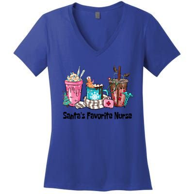 SantaS Favorite Nurse Ing Coffee Christmas Xmas Scrub Funny Gift Women's V-Neck T-Shirt