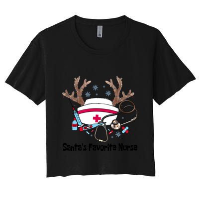 SantaS Favorite Nurse Life Christmas Reindeer Xmas Scrub Gift Crop Top