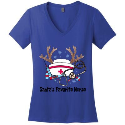 SantaS Favorite Nurse Life Christmas Reindeer Xmas Scrub Gift Women's V-Neck T-Shirt