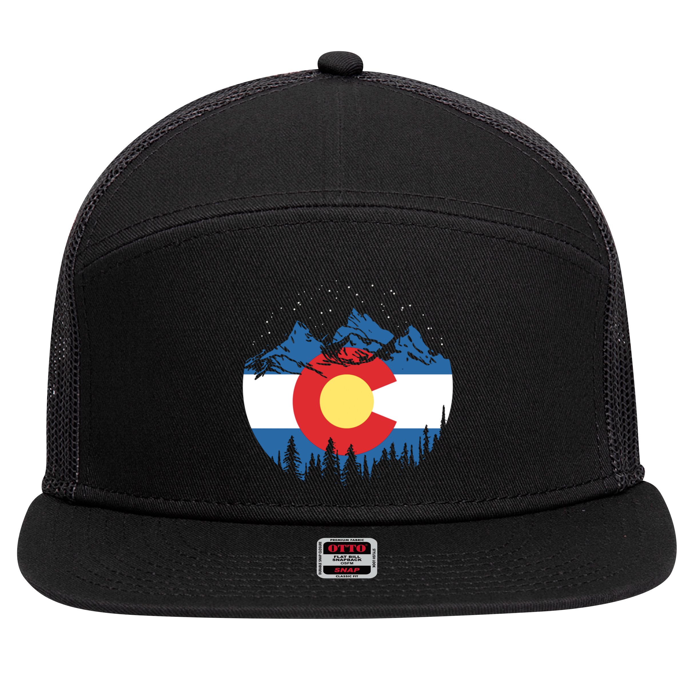 State Flag Of Colorado Vintage Night Stars Design Cute Gift 7 Panel Mesh Trucker Snapback Hat