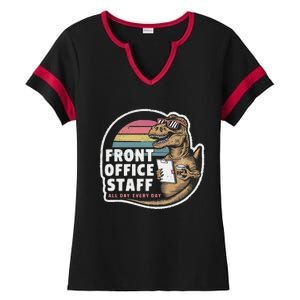 School Front Office Staff All Day Secretary Admin Dinosaur Ladies Halftime Notch Neck Tee