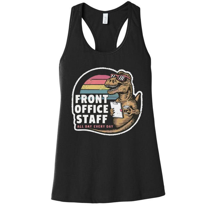 School Front Office Staff All Day Secretary Admin Dinosaur Women's Racerback Tank