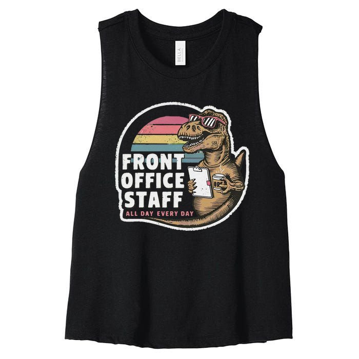 School Front Office Staff All Day Secretary Admin Dinosaur Women's Racerback Cropped Tank