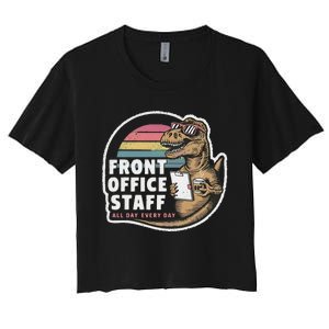 School Front Office Staff All Day Secretary Admin Dinosaur Women's Crop Top Tee