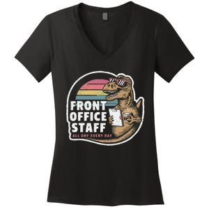 School Front Office Staff All Day Secretary Admin Dinosaur Women's V-Neck T-Shirt