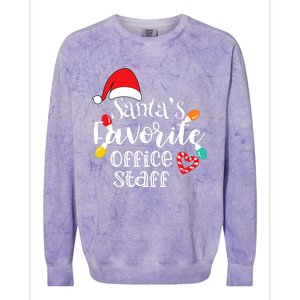 SantaS Favorite Office Staff Christmas Lights Santa Hat Colorblast Crewneck Sweatshirt