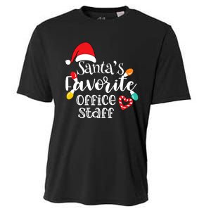 SantaS Favorite Office Staff Christmas Lights Santa Hat Cooling Performance Crew T-Shirt