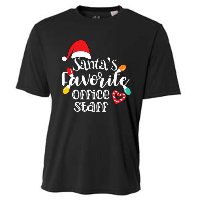 SantaS Favorite Office Staff Christmas Lights Santa Hat Cooling Performance Crew T-Shirt