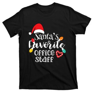 SantaS Favorite Office Staff Christmas Lights Santa Hat T-Shirt