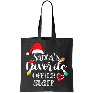 SantaS Favorite Office Staff Christmas Lights Santa Hat Tote Bag