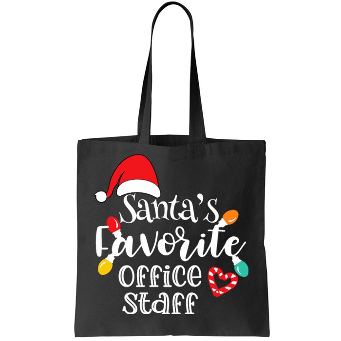 SantaS Favorite Office Staff Christmas Lights Santa Hat Tote Bag