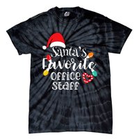 SantaS Favorite Office Staff Christmas Lights Santa Hat Tie-Dye T-Shirt