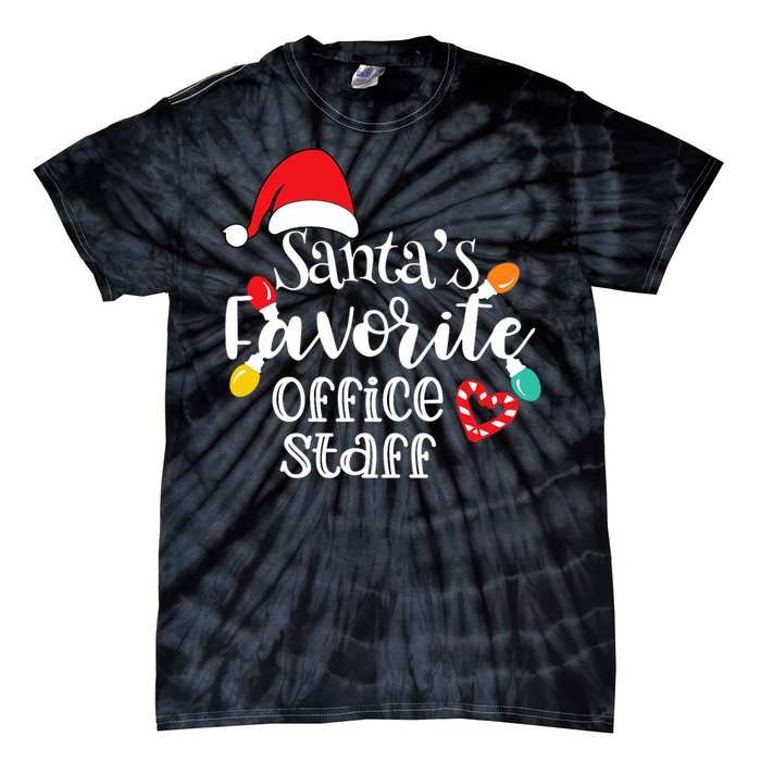 SantaS Favorite Office Staff Christmas Lights Santa Hat Tie-Dye T-Shirt