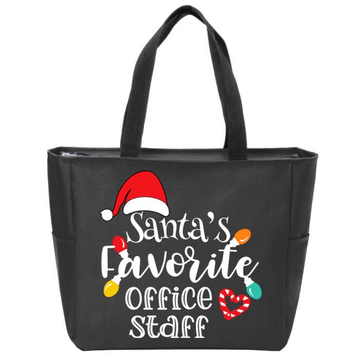 SantaS Favorite Office Staff Christmas Lights Santa Hat Zip Tote Bag