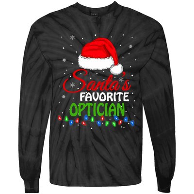 SantaS Favorite Optician Santa Hat Lights. Funny Christmas Tie-Dye Long Sleeve Shirt