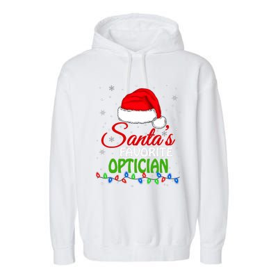 SantaS Favorite Optician Santa Hat Lights. Funny Christmas Garment-Dyed Fleece Hoodie