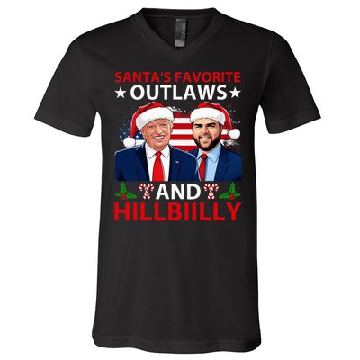 Santa’S Favorite Outlaws & Hillbiilly Trump Vance Christmas V-Neck T-Shirt