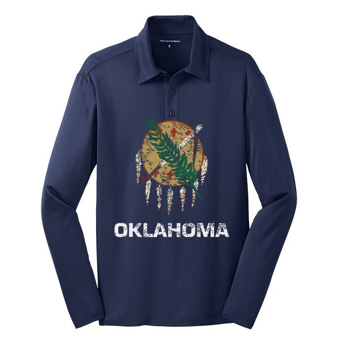 State Flag Of Oklahoma Tulsa Norman Oklahoma City Silk Touch Performance Long Sleeve Polo