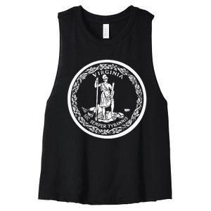 State Flag Of Virginia Seal Roanoke Richmond Norfolk Women's Racerback Cropped Tank