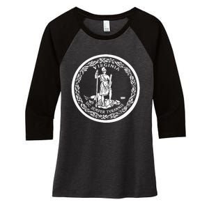 State Flag Of Virginia Seal Roanoke Richmond Norfolk Women's Tri-Blend 3/4-Sleeve Raglan Shirt