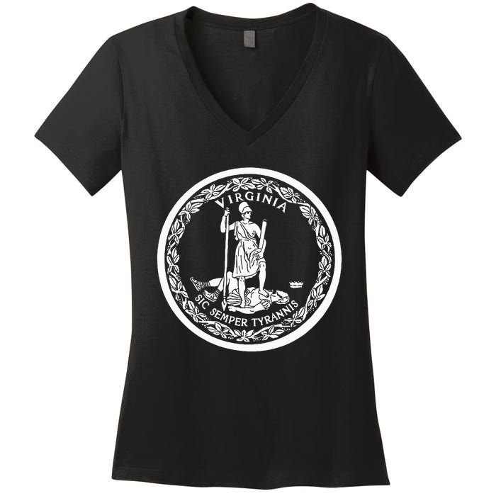 State Flag Of Virginia Seal Roanoke Richmond Norfolk Women's V-Neck T-Shirt