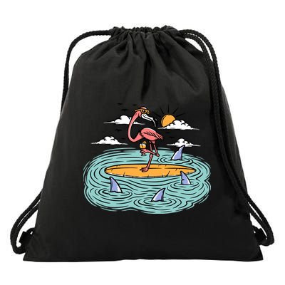 Surfing Flamingo On A Surfboard In The Sea Holiday Gift Surf Drawstring Bag