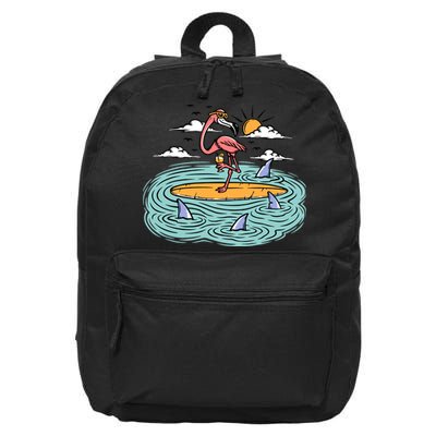 Surfing Flamingo On A Surfboard In The Sea Holiday Gift Surf 16 in Basic Backpack