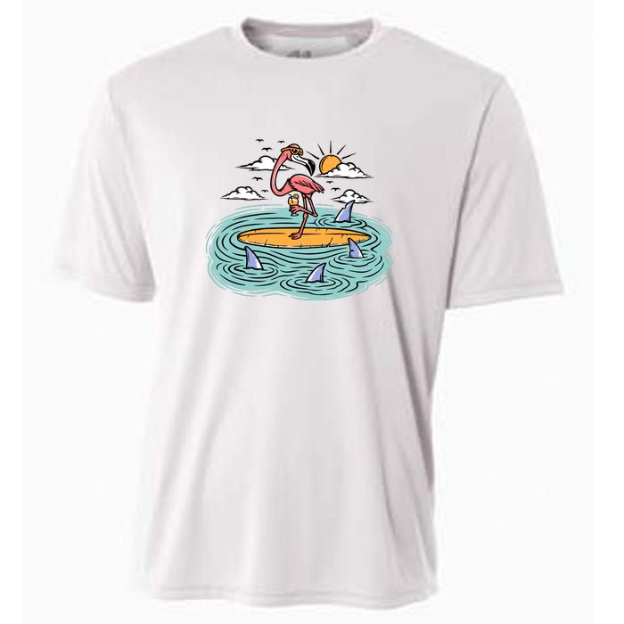 Surfing Flamingo On A Surfboard In The Sea Holiday Gift Surf Cooling Performance Crew T-Shirt