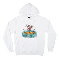 Surfing Flamingo On A Surfboard In The Sea Holiday Gift Surf Hoodie