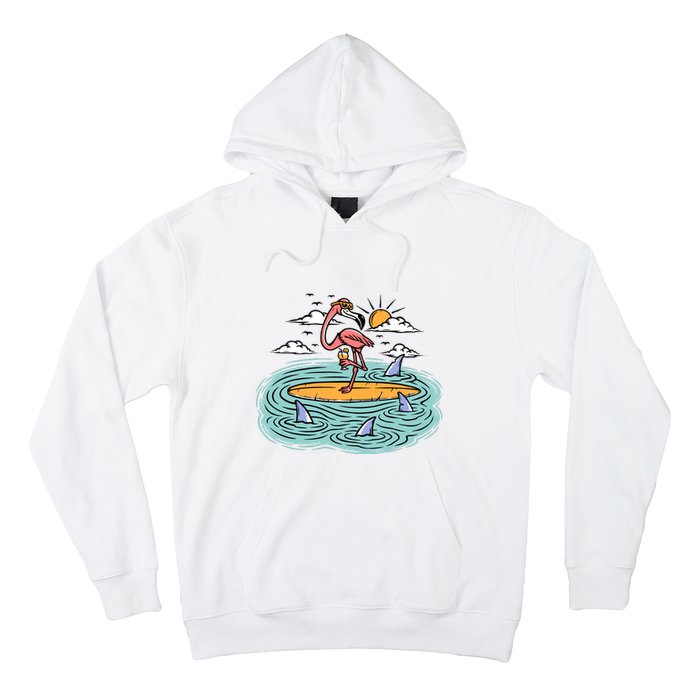 Surfing Flamingo On A Surfboard In The Sea Holiday Gift Surf Hoodie