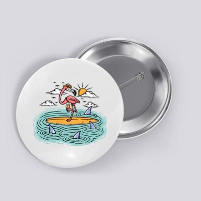 Surfing Flamingo On A Surfboard In The Sea Holiday Gift Surf Button