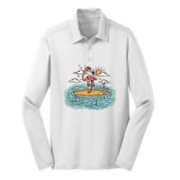 Surfing Flamingo On A Surfboard In The Sea Holiday Gift Surf Silk Touch Performance Long Sleeve Polo