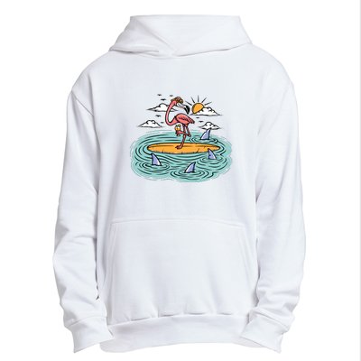 Surfing Flamingo On A Surfboard In The Sea Holiday Gift Surf Urban Pullover Hoodie