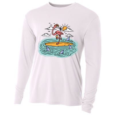 Surfing Flamingo On A Surfboard In The Sea Holiday Gift Surf Cooling Performance Long Sleeve Crew