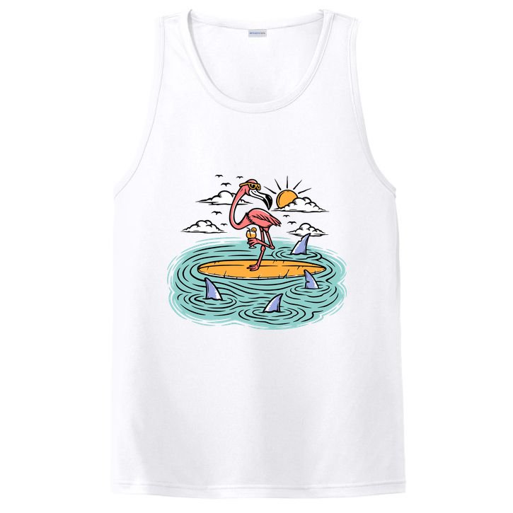 Surfing Flamingo On A Surfboard In The Sea Holiday Gift Surf PosiCharge Competitor Tank